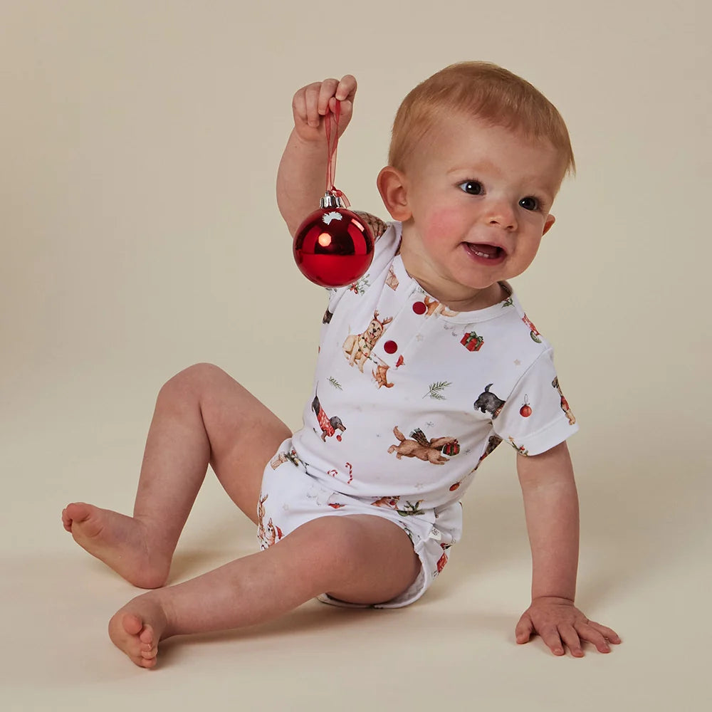 Snuggle Hunny Christmas Pups Short Sleeve Bodysuit