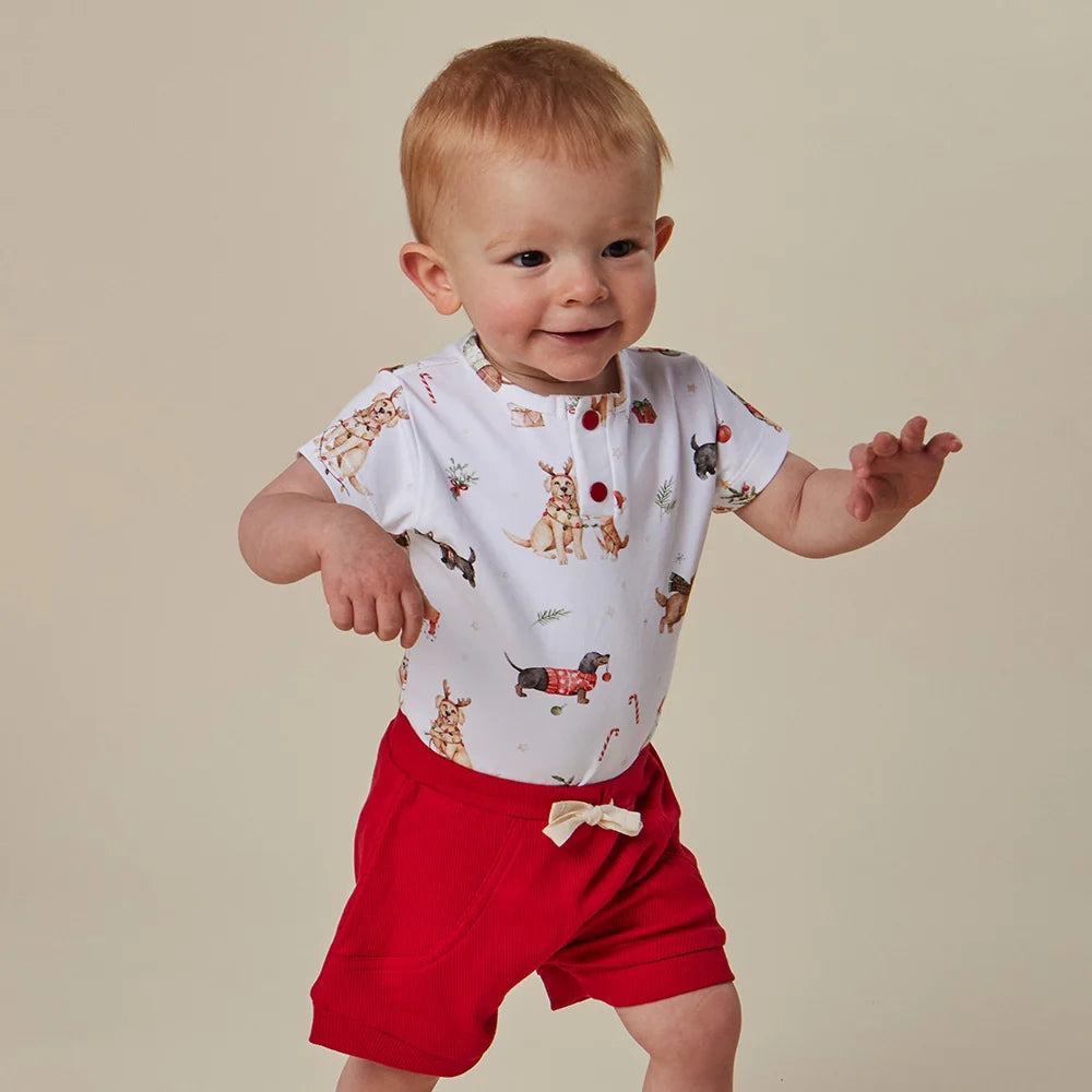 Snuggle Hunny Christmas Pups Short Sleeve Bodysuit