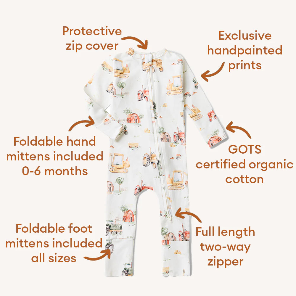 Snuggle Hunny Organic Snugglesuit Covertible Romper - Diggers & Tractors