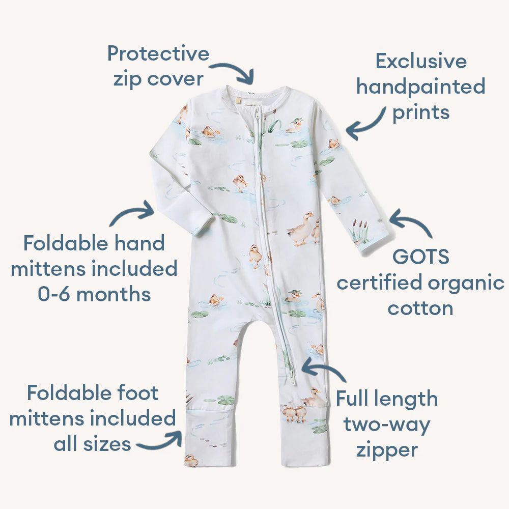 Snuggle Hunny Organic Snugglesuit Covertible Romper - Duck Pond