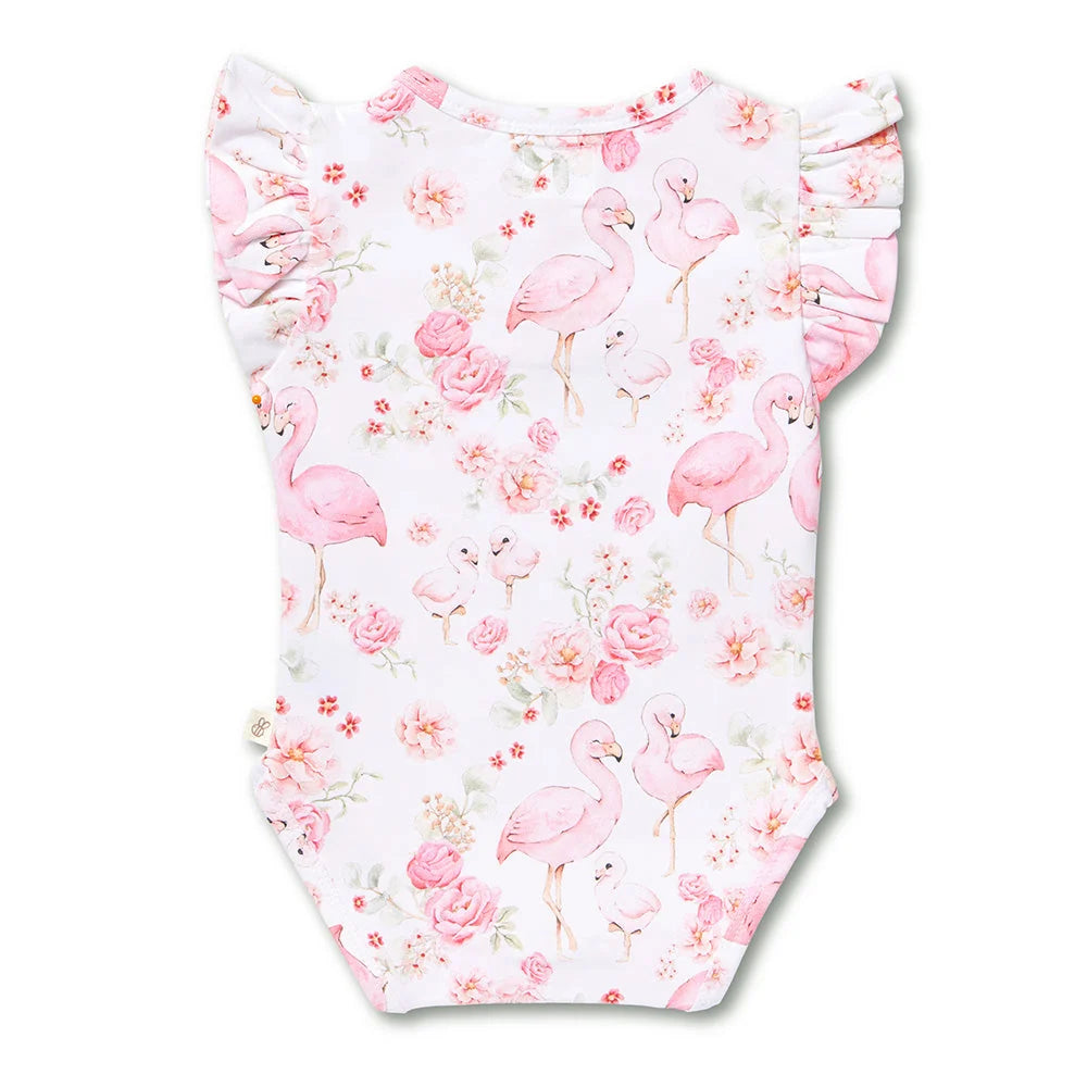 Snuggle Hunny Flamingos Short Sleeve Organic Bodysuit with Frill