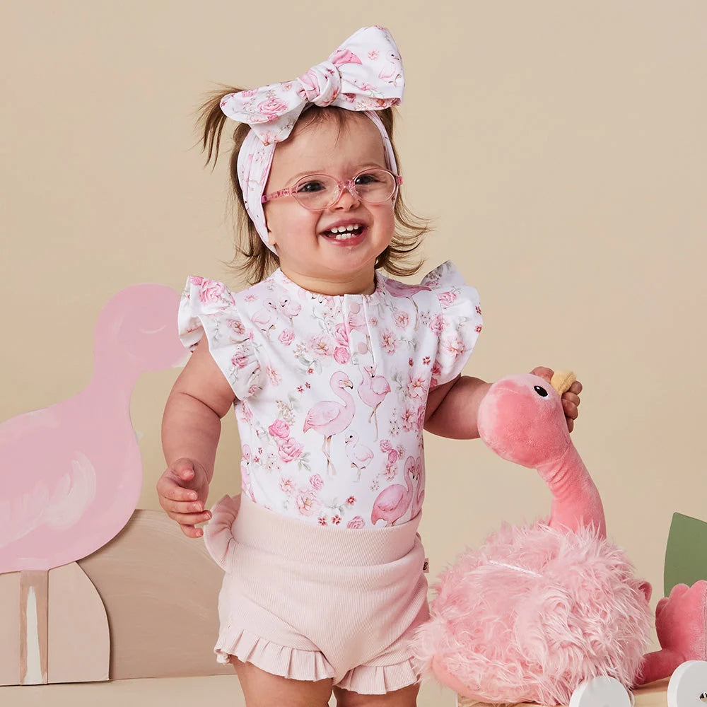 Snuggle Hunny Flamingos Short Sleeve Organic Bodysuit with Frill