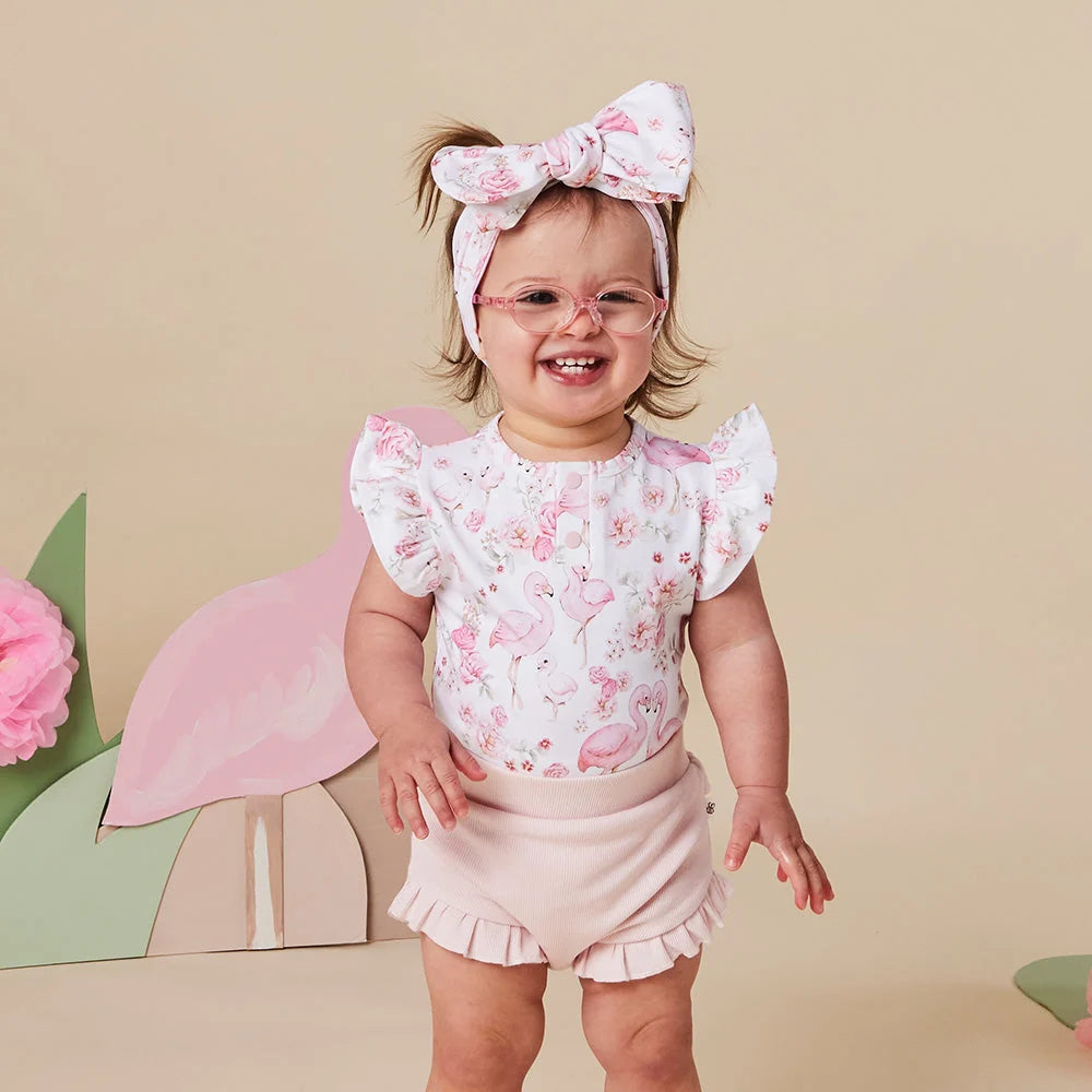 Snuggle Hunny Flamingos Short Sleeve Organic Bodysuit with Frill
