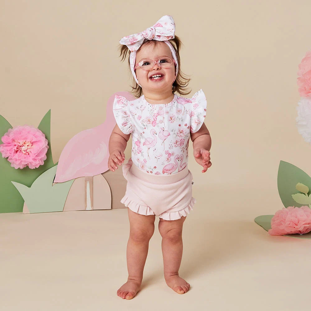 Snuggle Hunny Flamingos Short Sleeve Organic Bodysuit with Frill