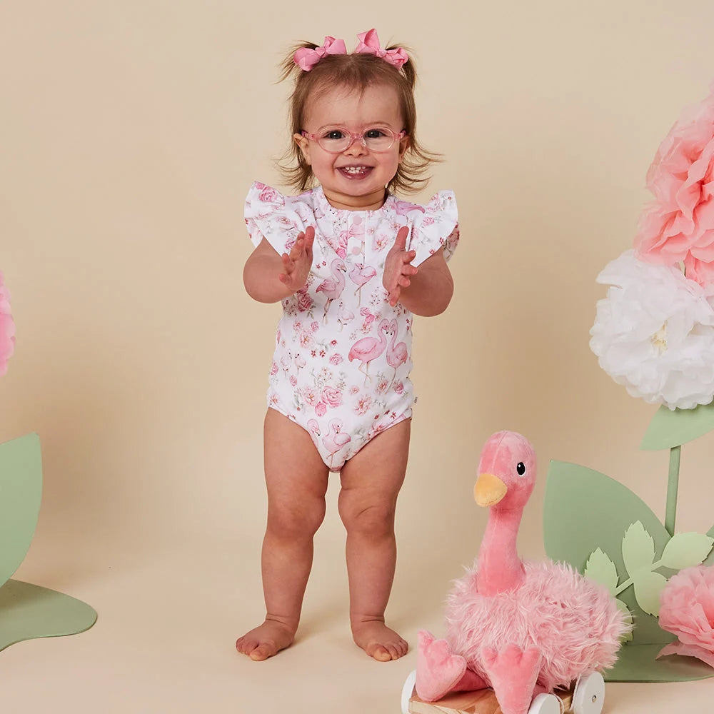 Snuggle Hunny Flamingos Short Sleeve Organic Bodysuit with Frill