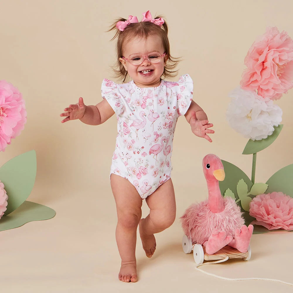 Snuggle Hunny Flamingos Short Sleeve Organic Bodysuit with Frill