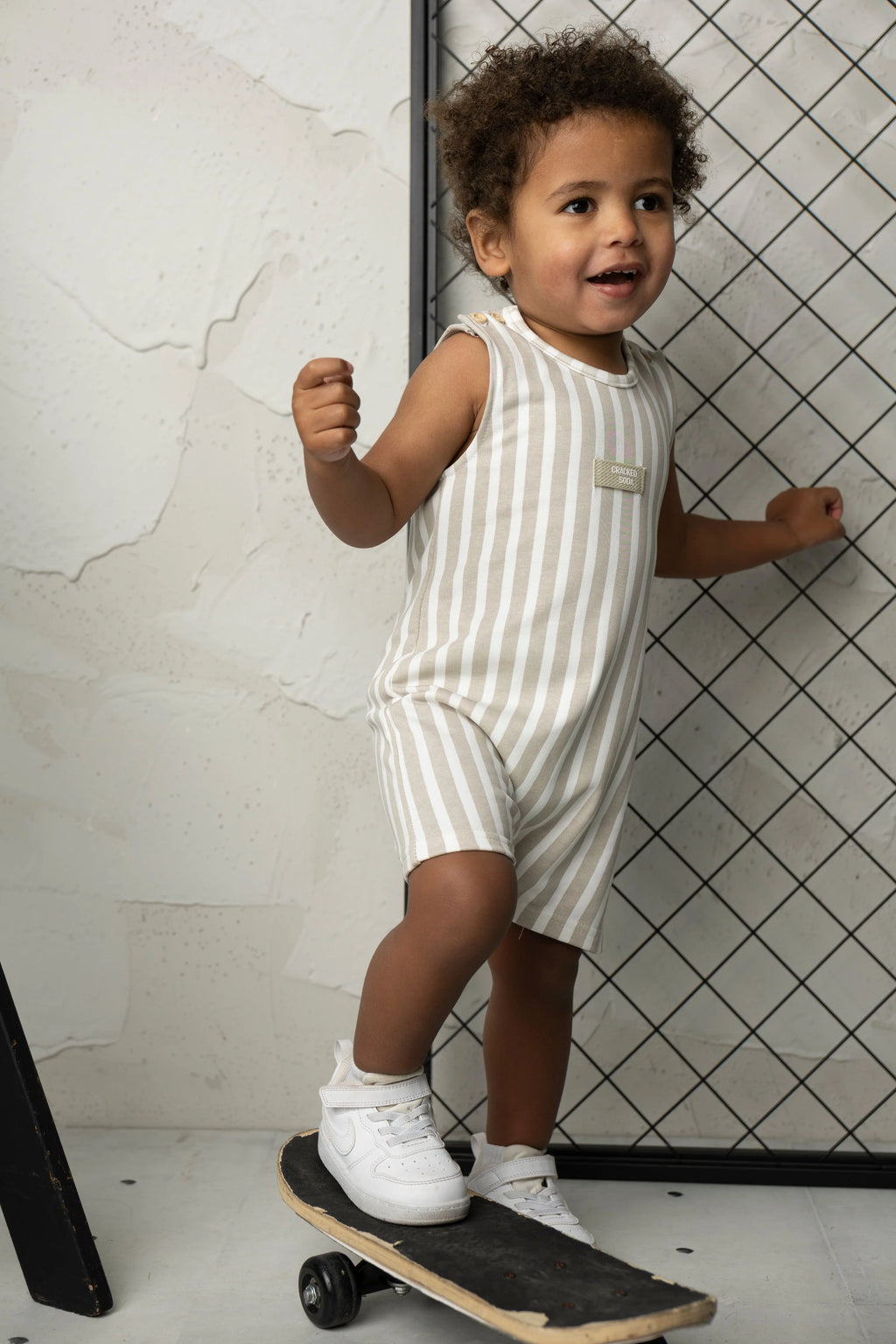 Cracked Soda - Freddie Stripe Romper - Pebble