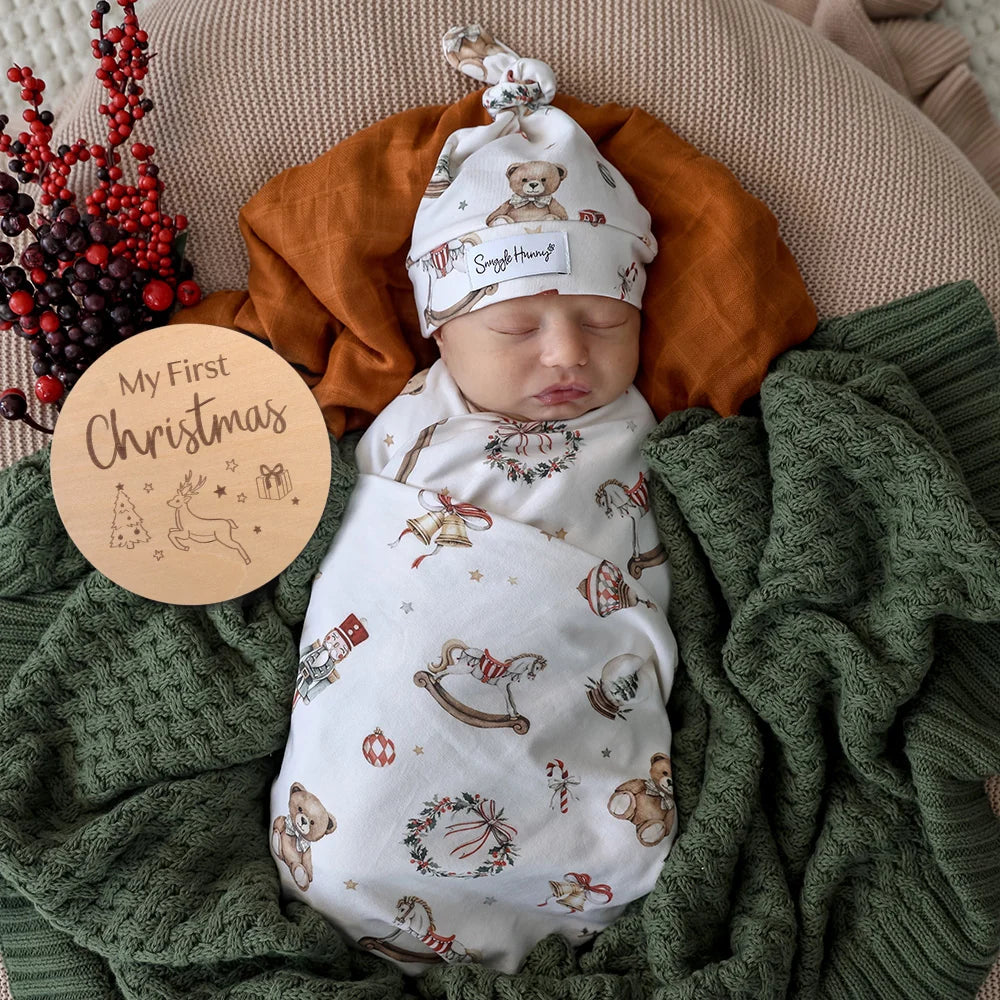 Snuggle Hunny Christmas / Easter Large Wooden Milestone Card
