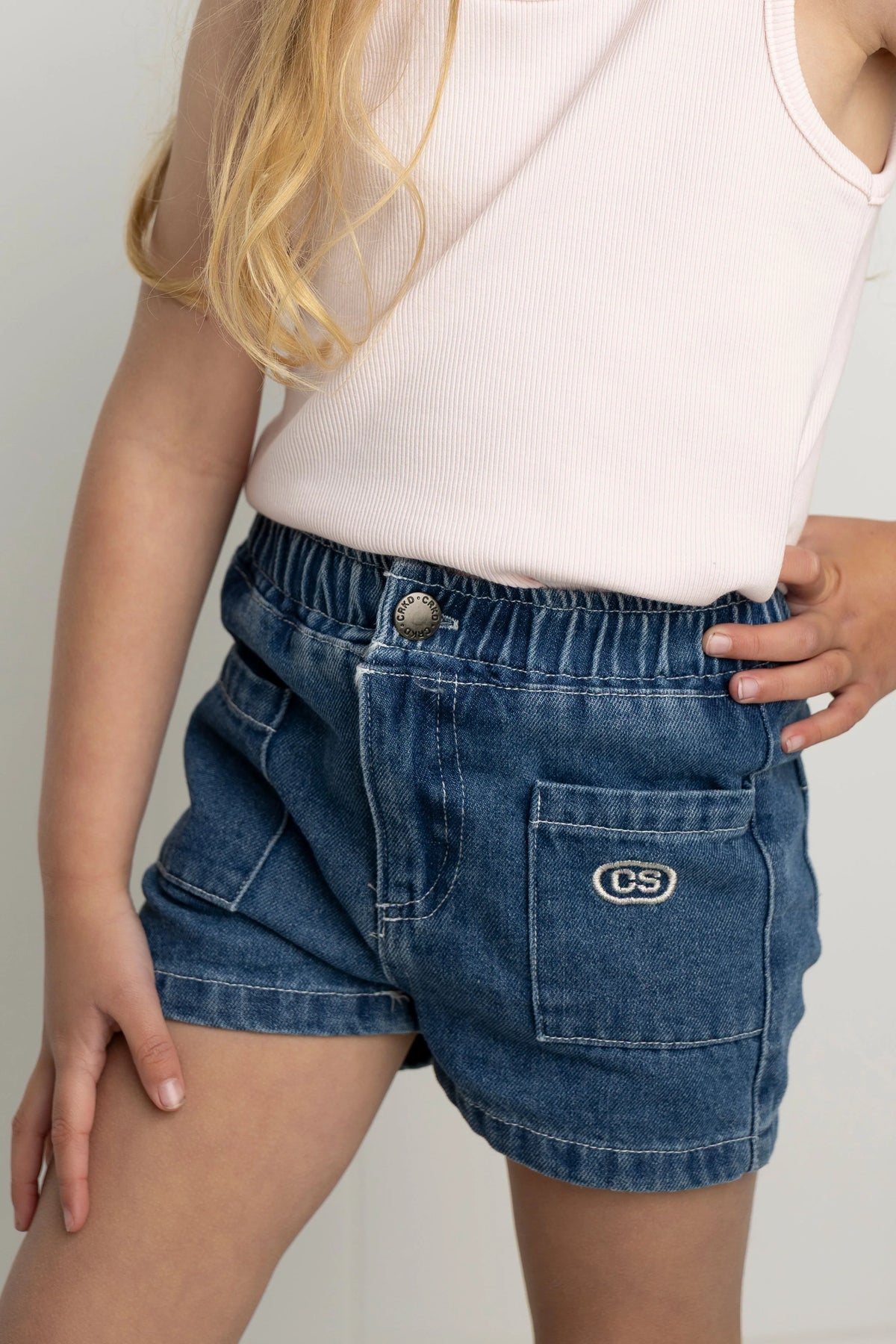 Cracked Soda -  Indigo Denim Detail Shorts - Blue