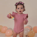 Snuggle Hunny - LS Organic Bodysuit w frill - Jewel Pink