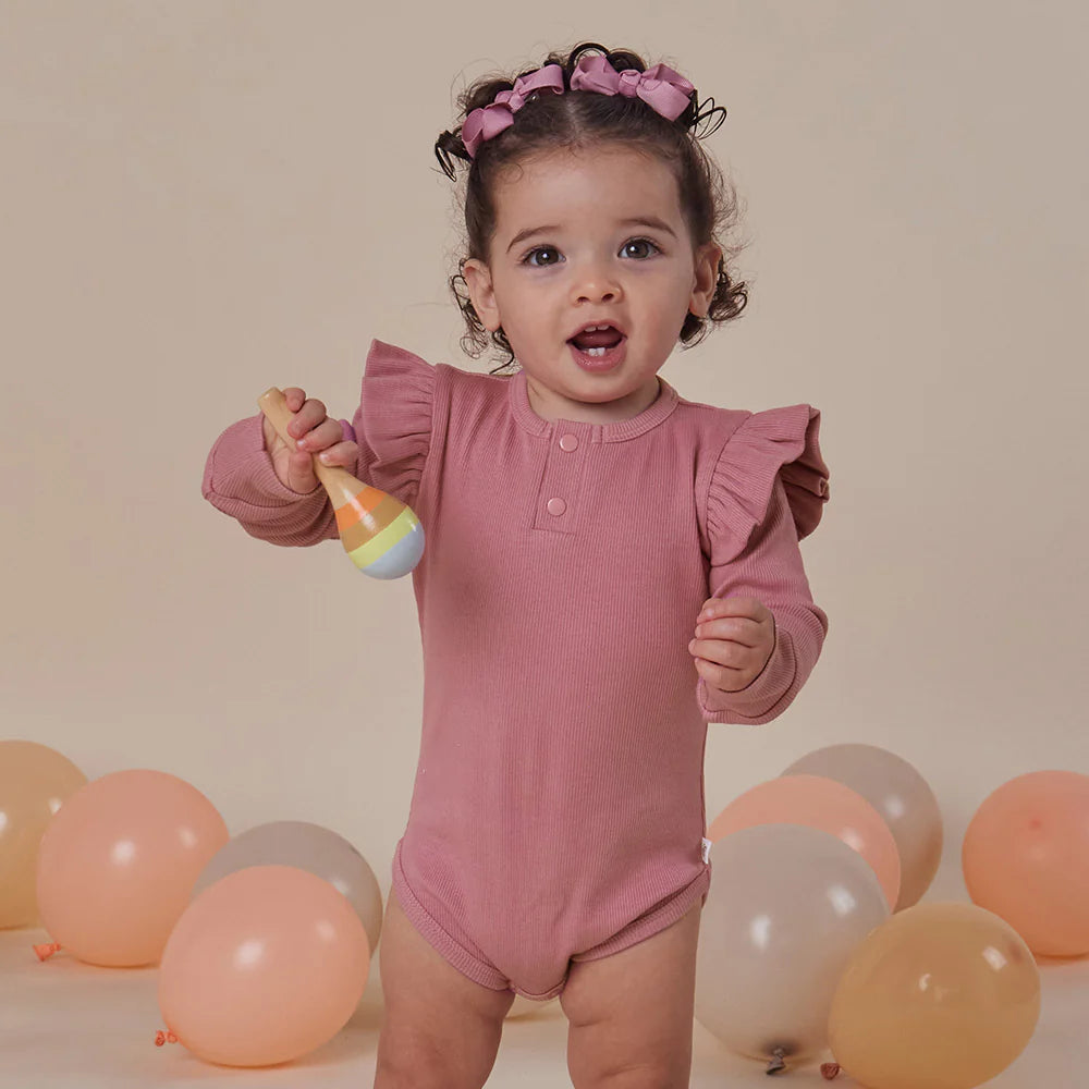 Snuggle Hunny - LS Organic Bodysuit w frill - Jewel Pink