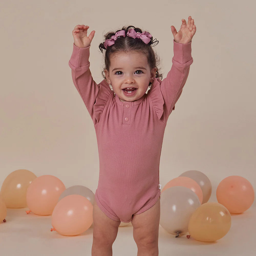 Snuggle Hunny - LS Organic Bodysuit w frill - Jewel Pink