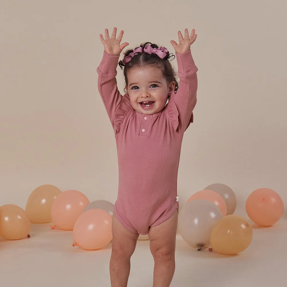 Snuggle Hunny - LS Organic Bodysuit w frill - Jewel Pink