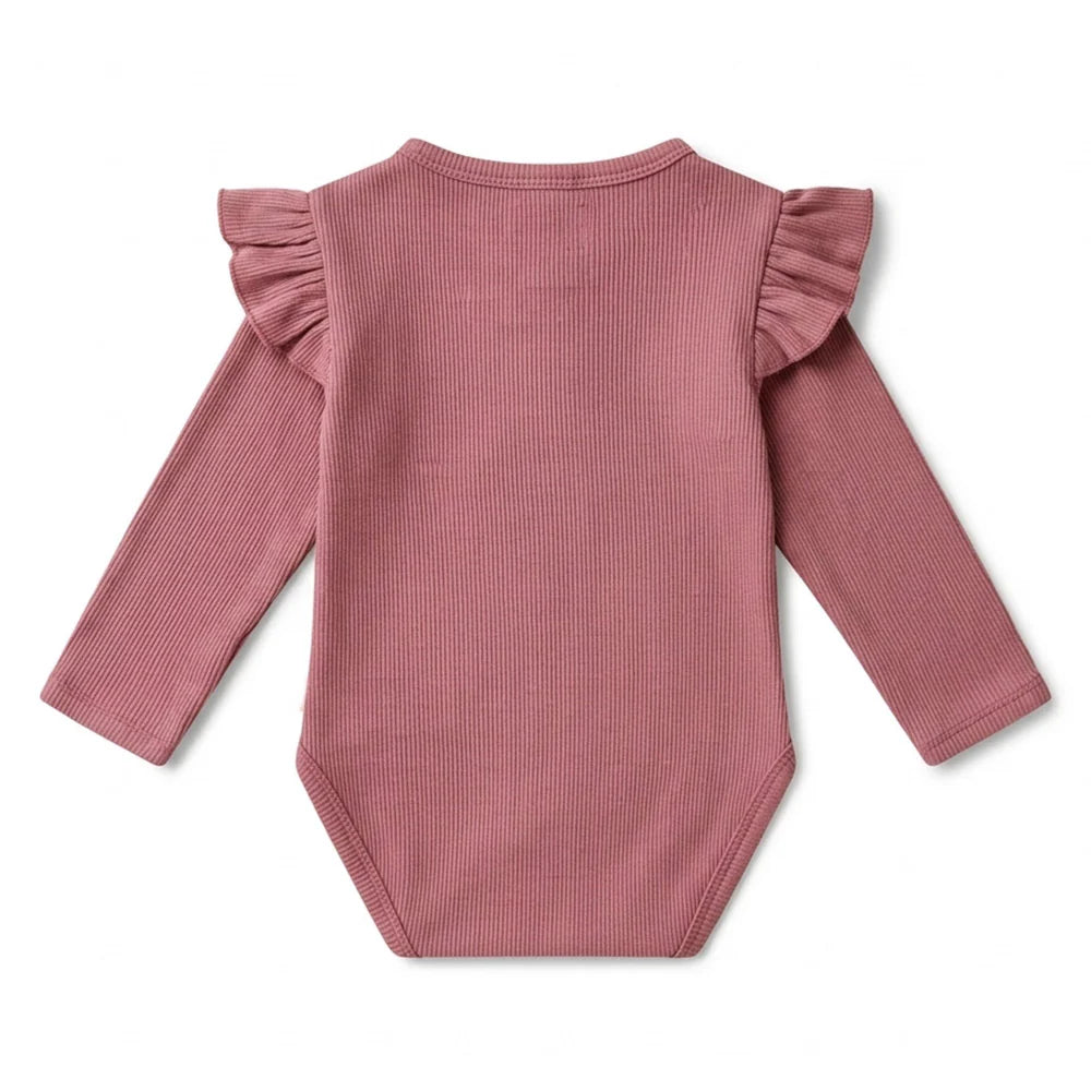 Snuggle Hunny - LS Organic Bodysuit w frill - Jewel Pink