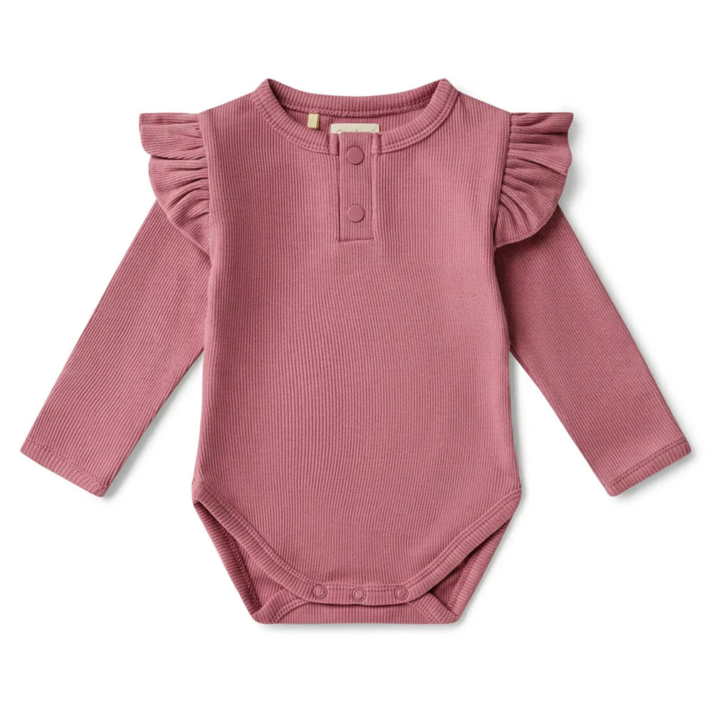 Snuggle Hunny - LS Organic Bodysuit w frill - Jewel Pink