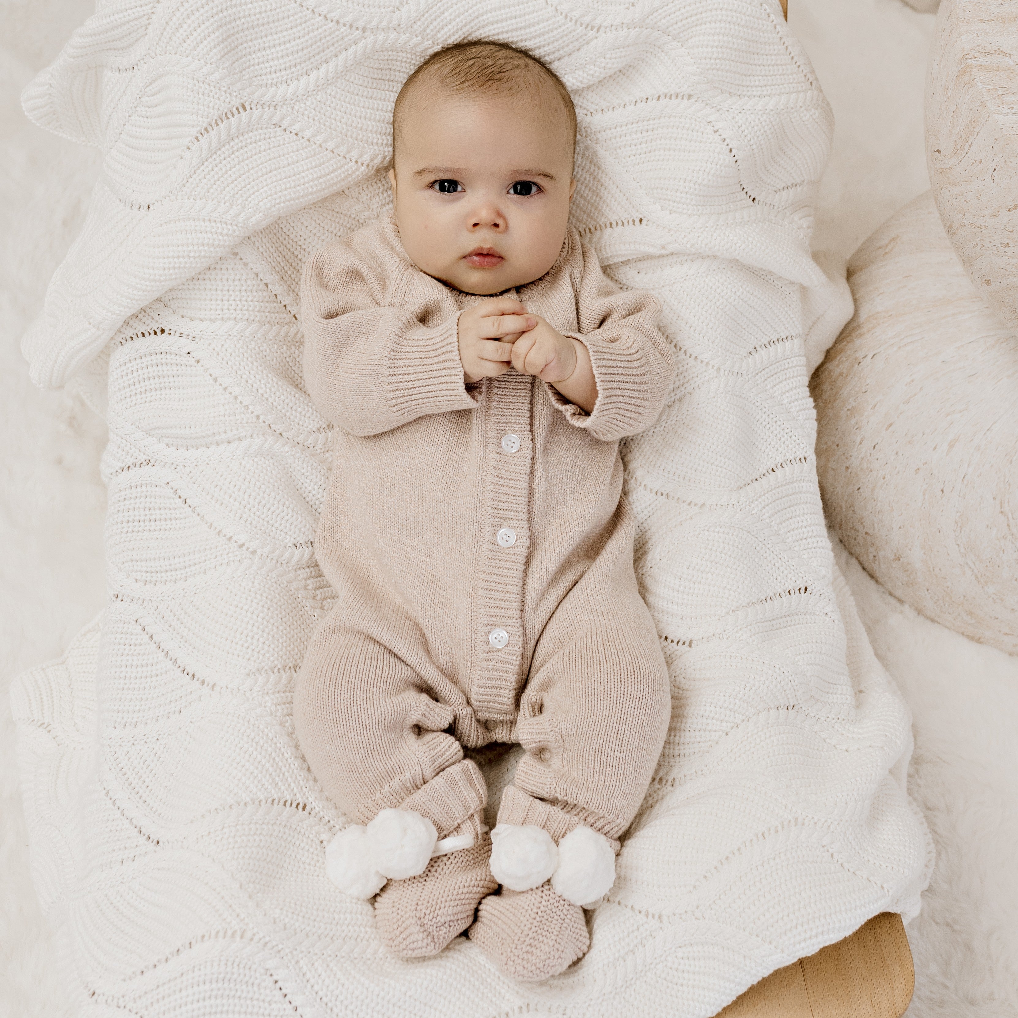 Classic Knit Romper - Latte