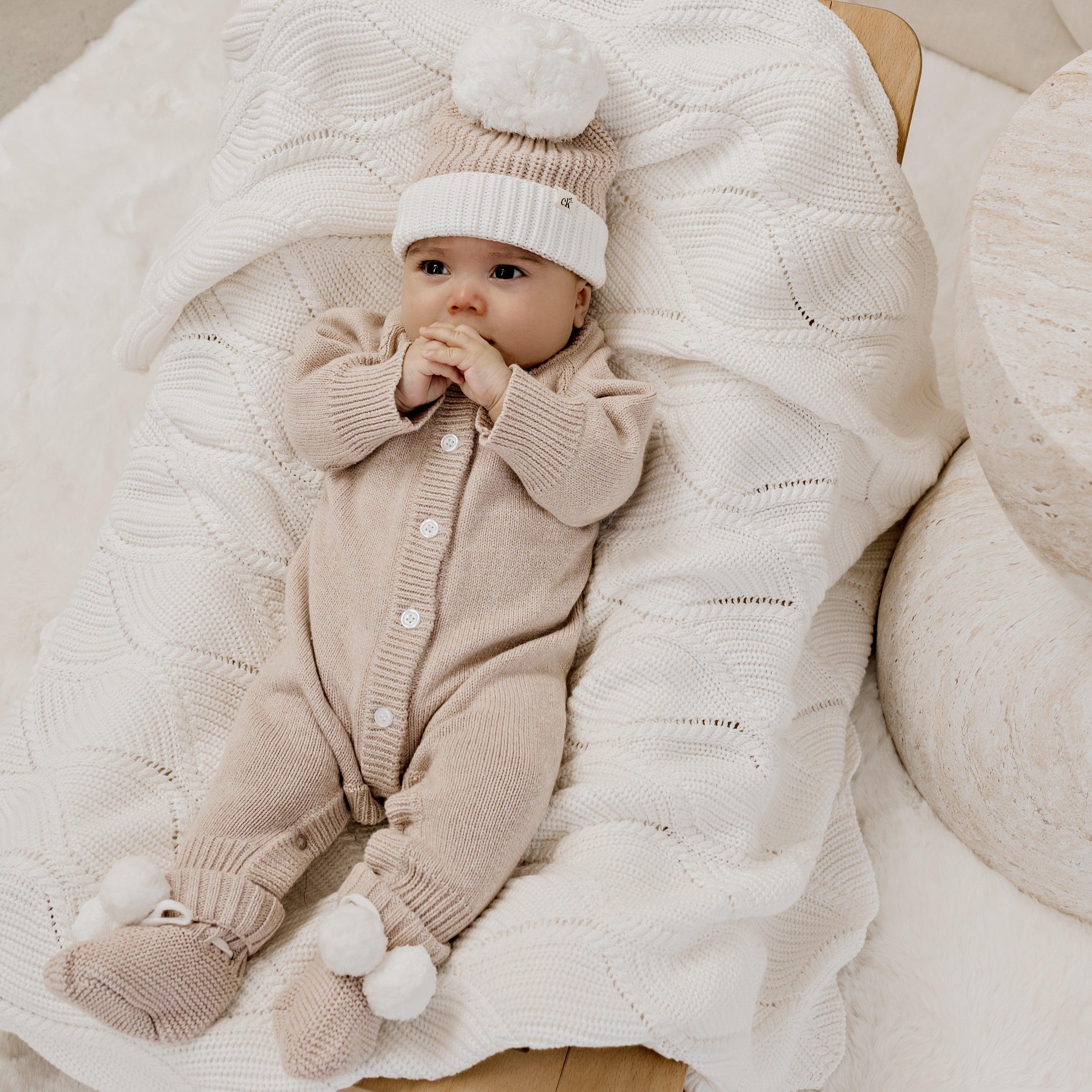 Classic Knit Romper - Latte