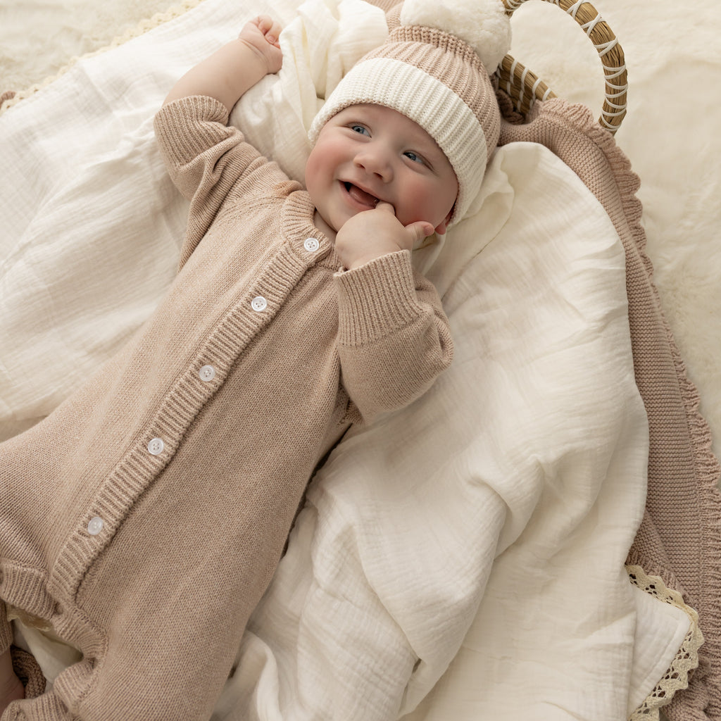 Confetti Kidz Classic Knit Romper - Latte