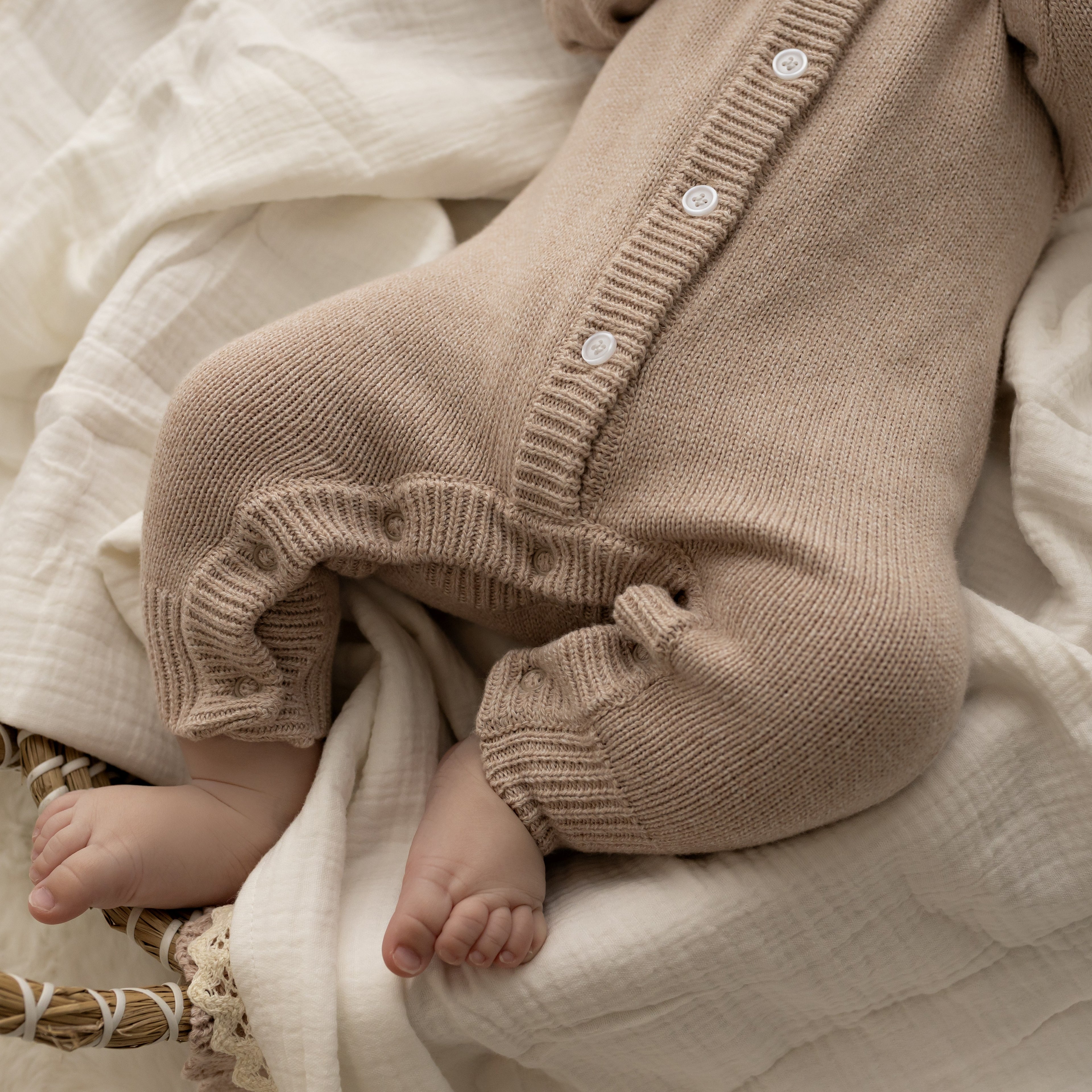 Classic Knit Romper - Latte