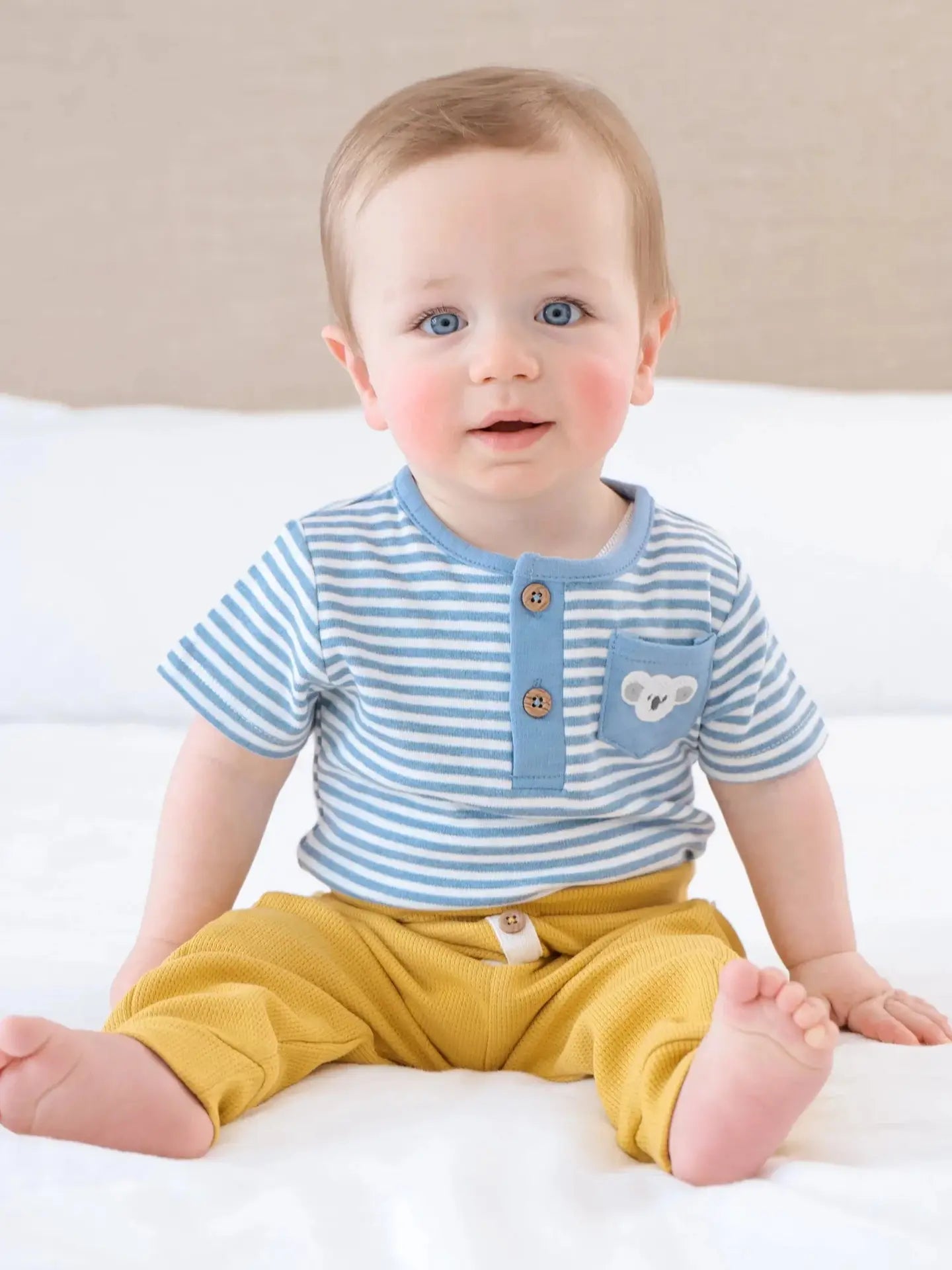 Organic Cotton S.S Bodysuit - Koala & Blue Stripes