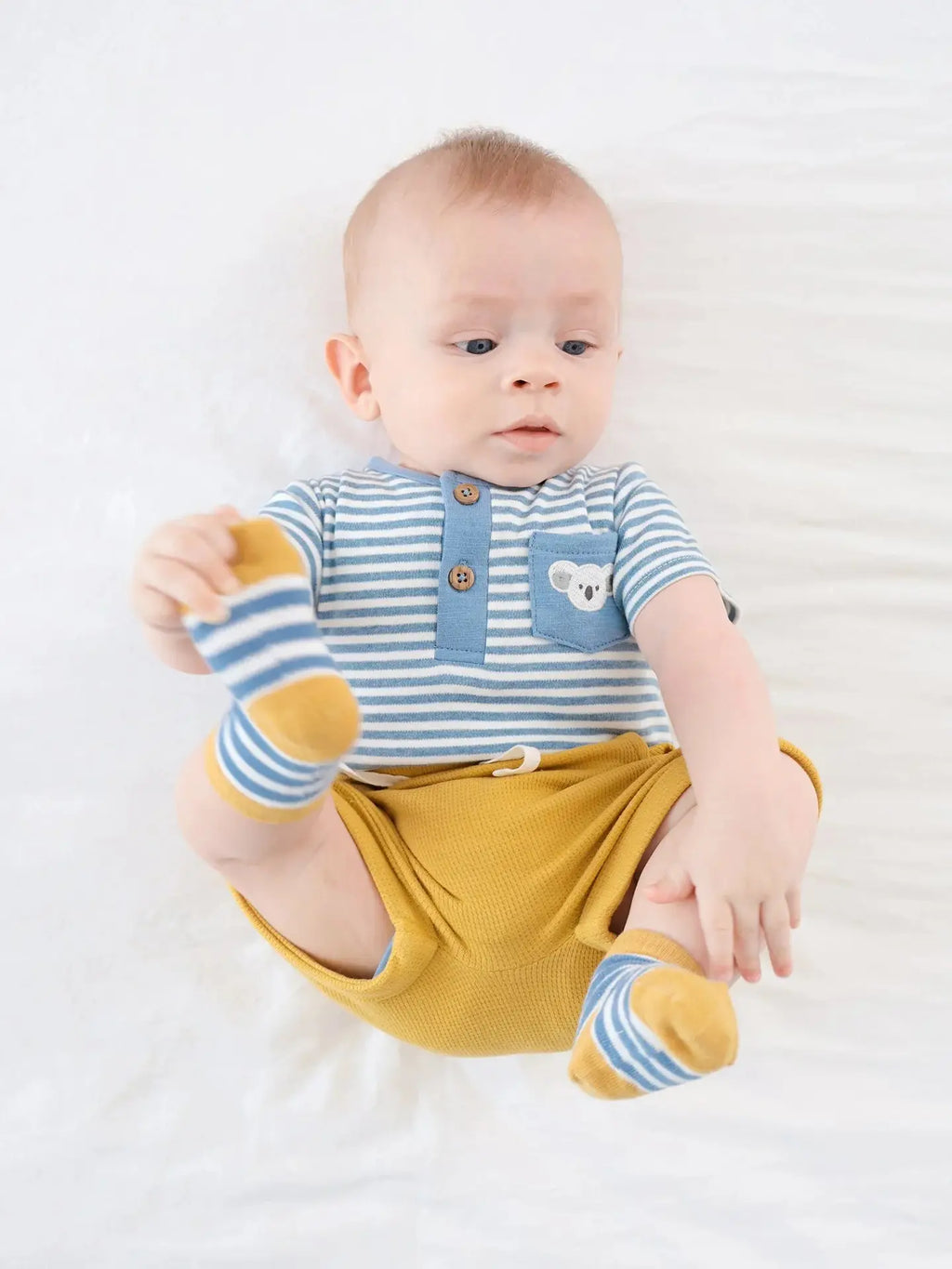 Organic Cotton S.S Bodysuit - Koala & Blue Stripes