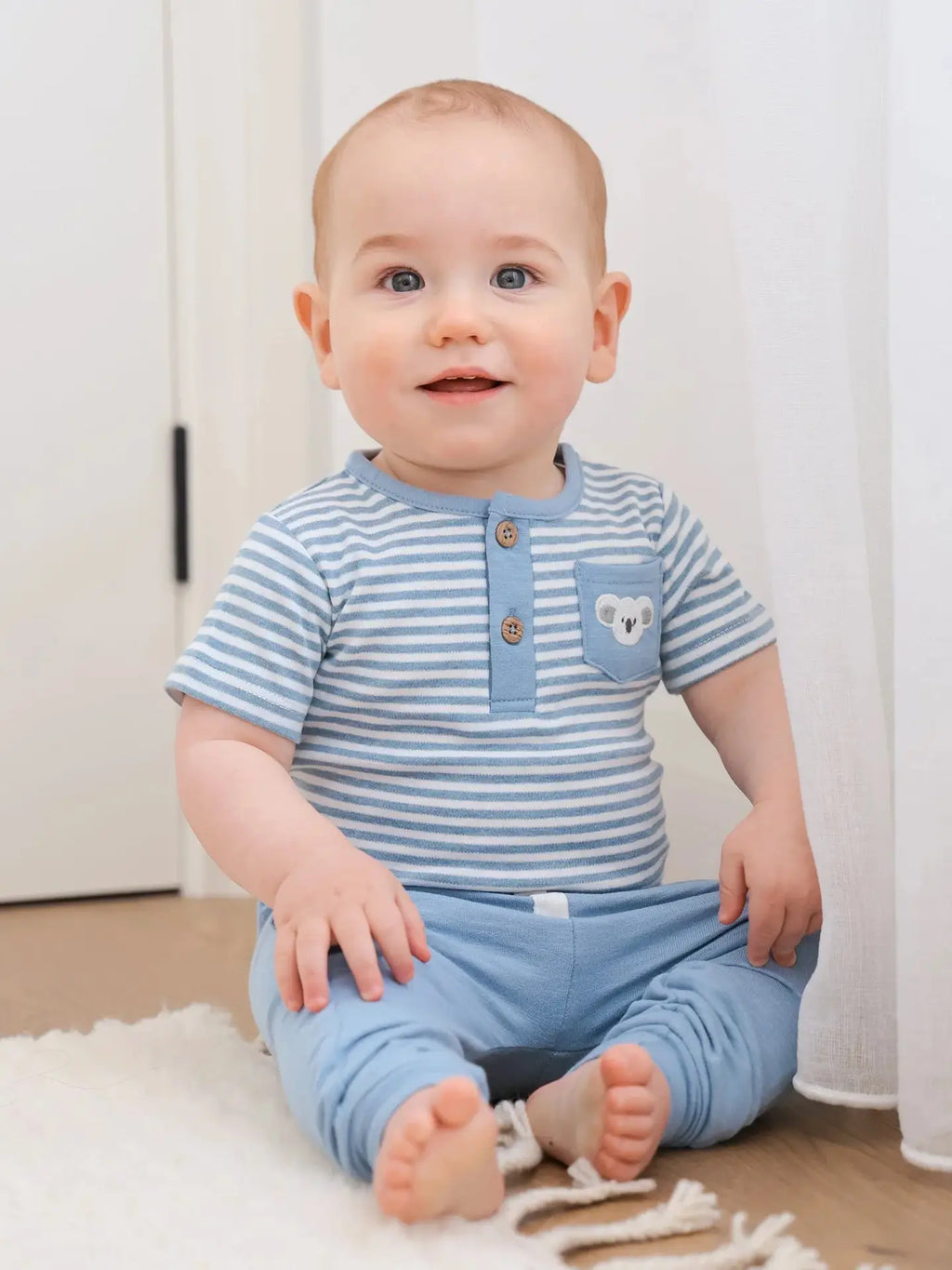 Organic Cotton S.S Bodysuit - Koala & Blue Stripes