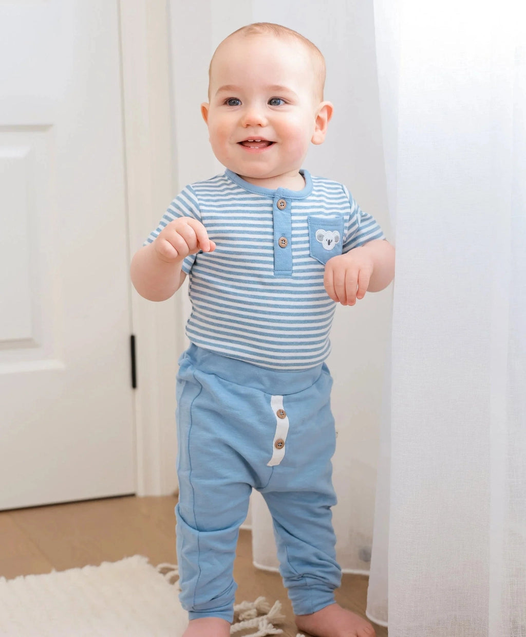 Organic Cotton S.S Bodysuit - Koala & Blue Stripes