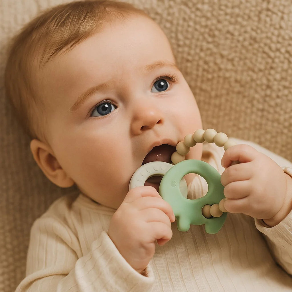 Silicone Elephant Teething Ring - Light Sage