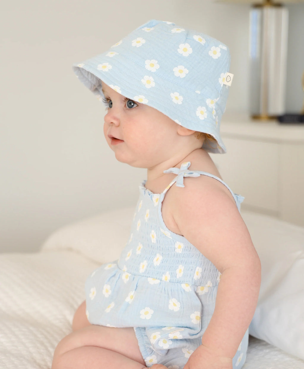 Organic Cotton Muslin Bubble Romper - Daisy Blue