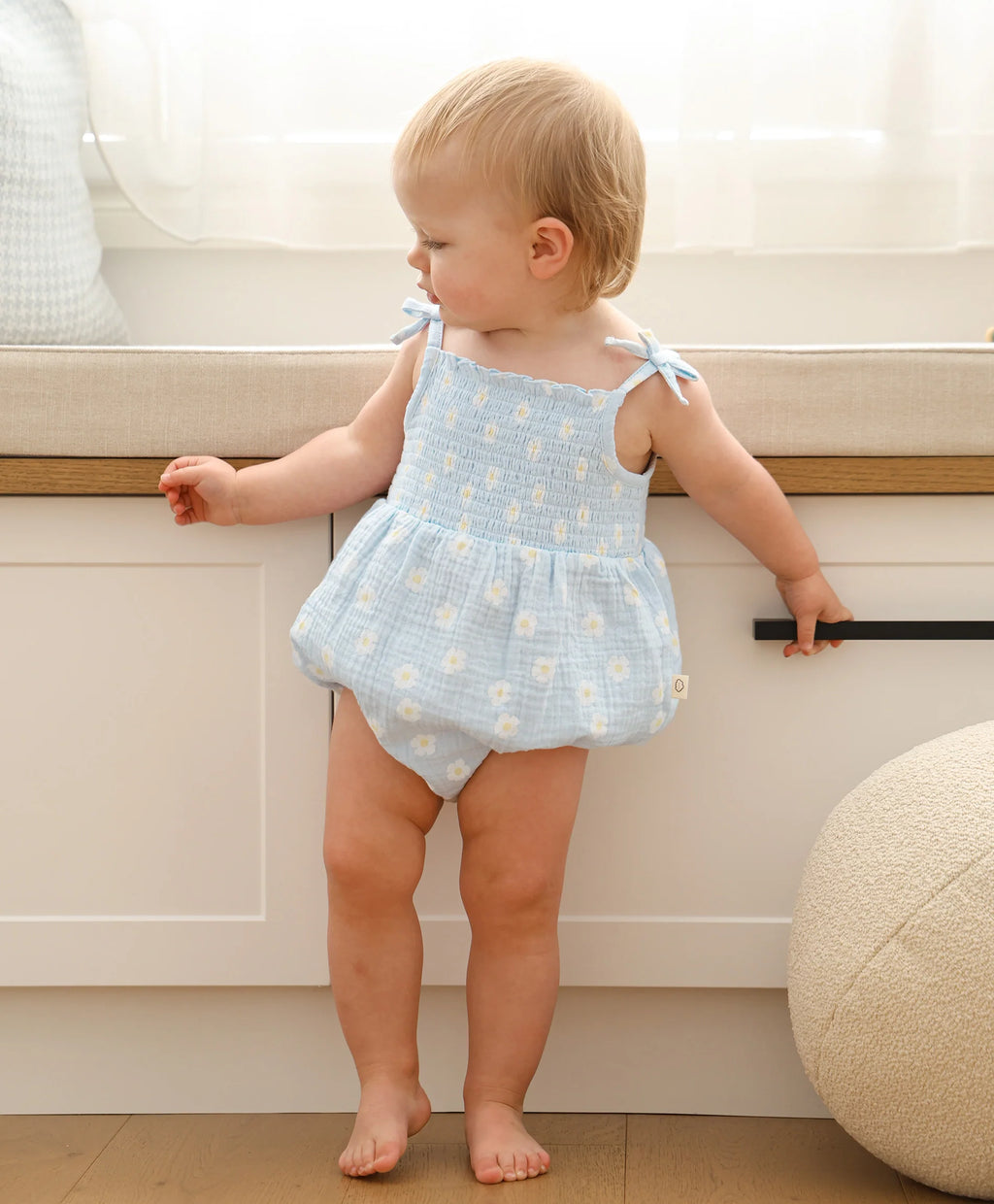 Organic Cotton Muslin Bubble Romper - Daisy Blue