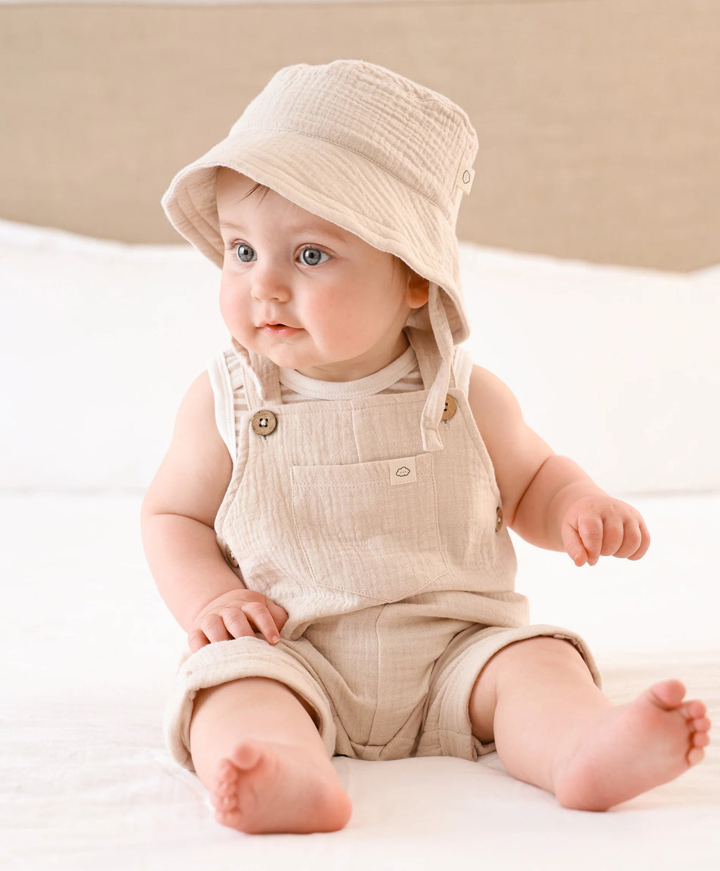 Organic Cotton Muslin Romper Overall - Oat