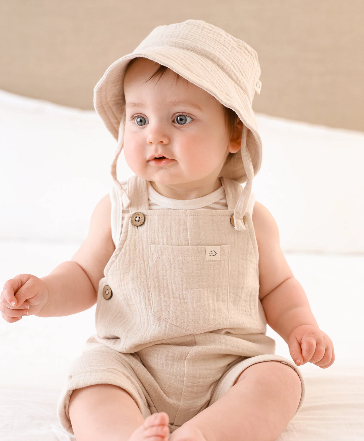 Organic Cotton Muslin Romper Overall - Oat