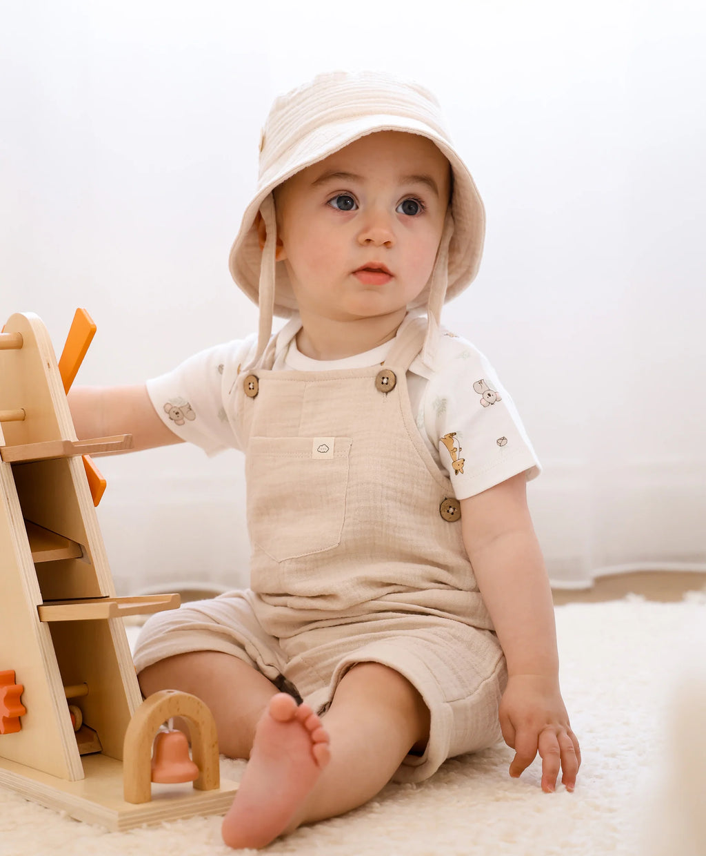 Organic Cotton Muslin Romper Overall - Oat