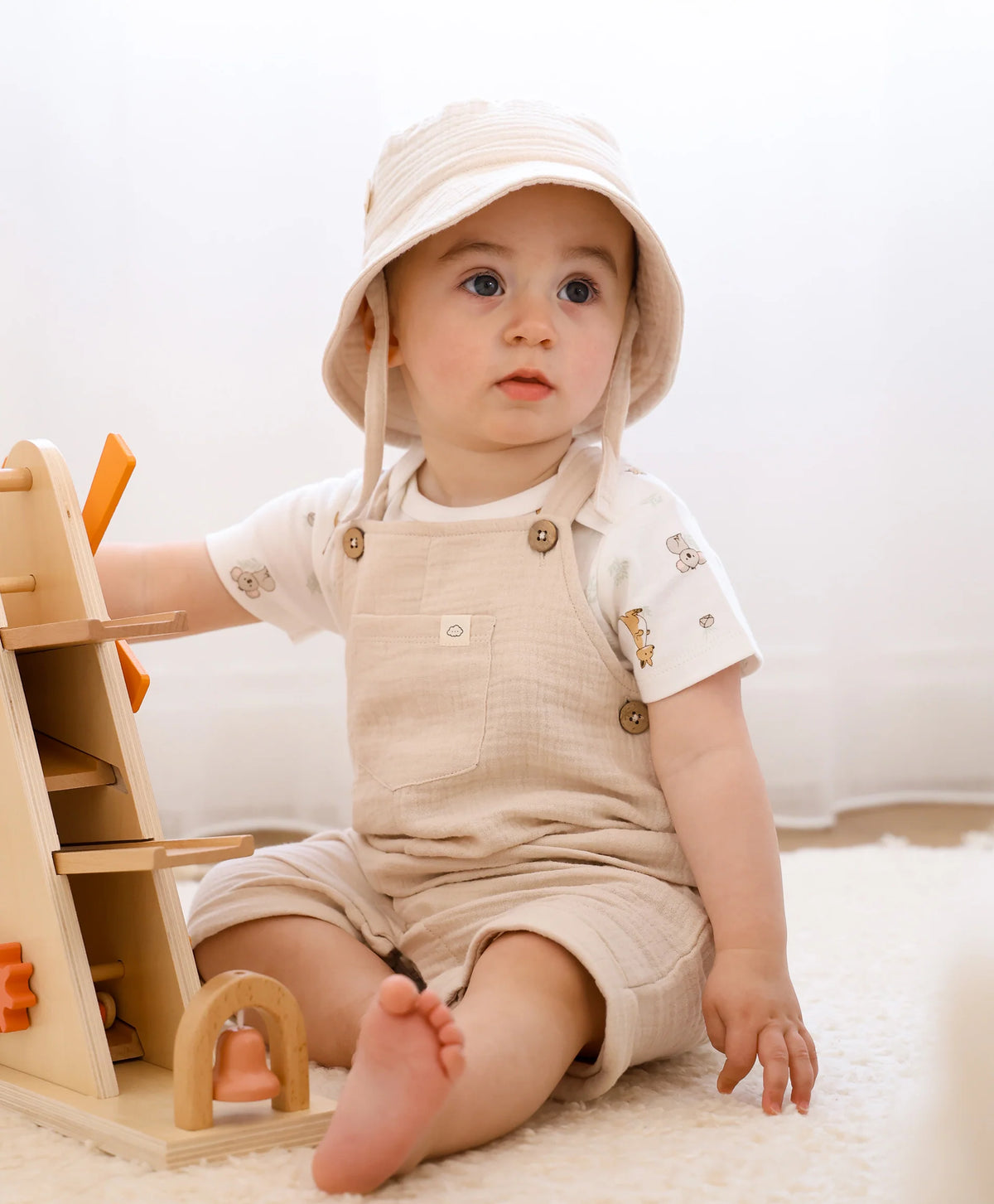 Organic Cotton Muslin Romper Overall - Oat