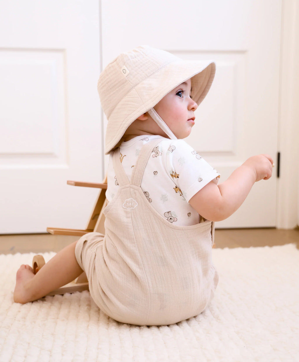 Organic Cotton Muslin Romper Overall - Oat