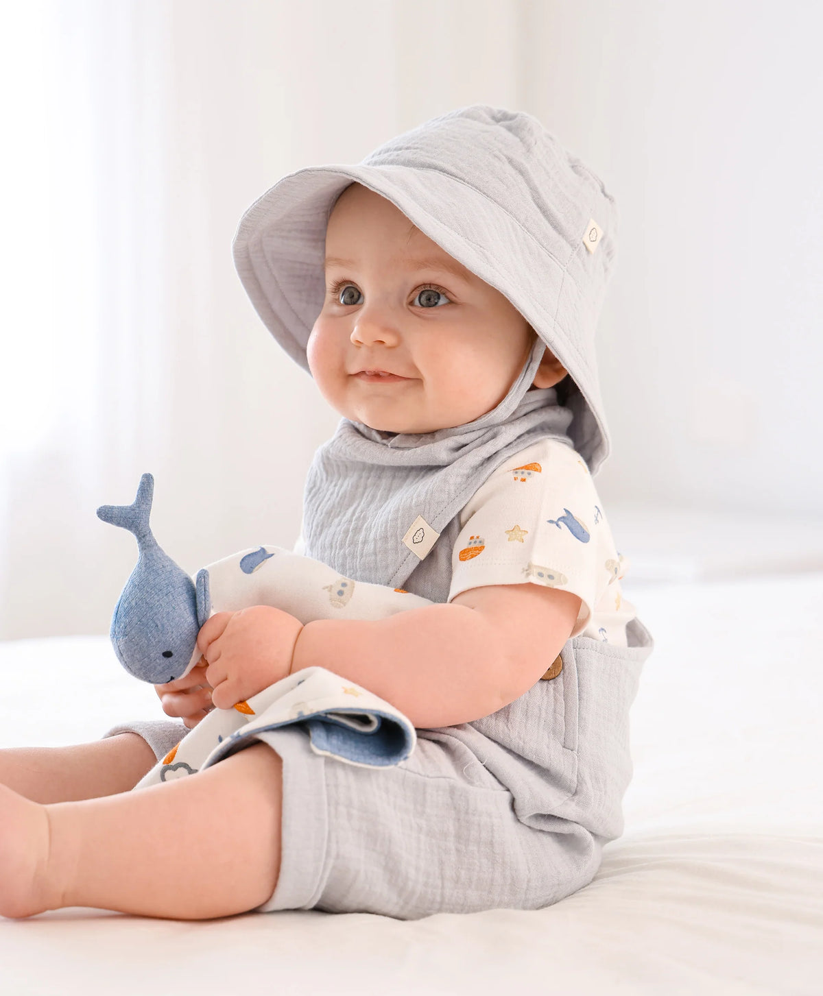 Organic Cotton Muslin Bucket Sun Hat - Ice Blue
