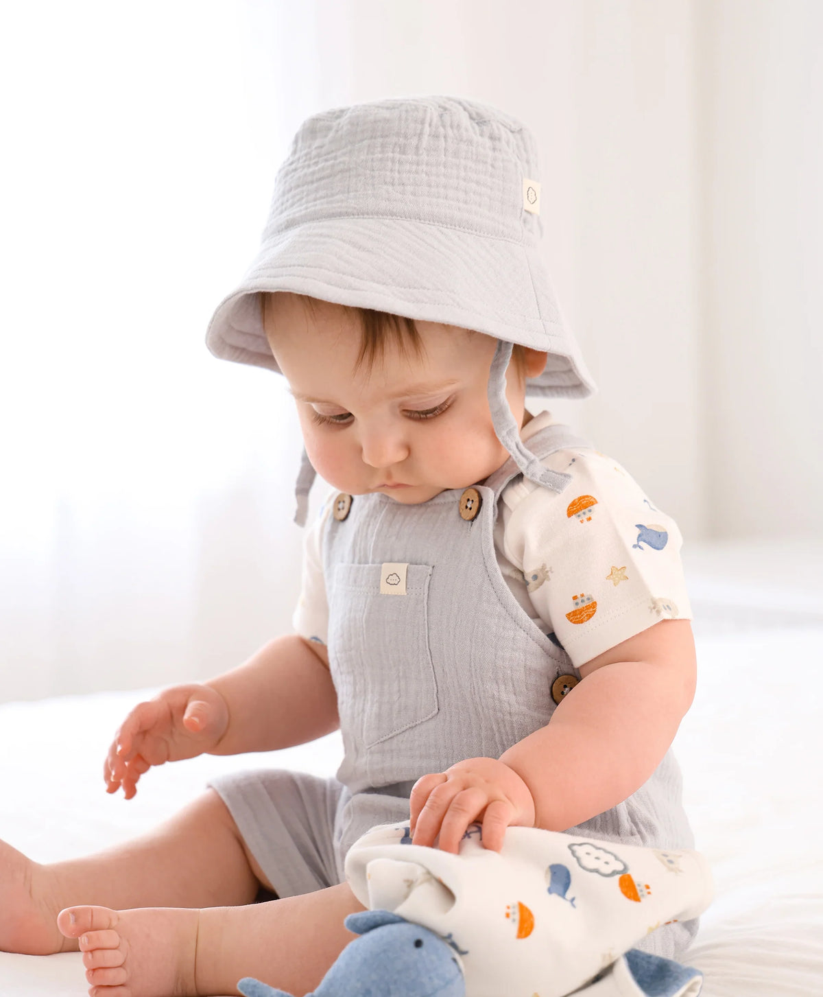 Organic Cotton Muslin Bucket Sun Hat - Ice Blue