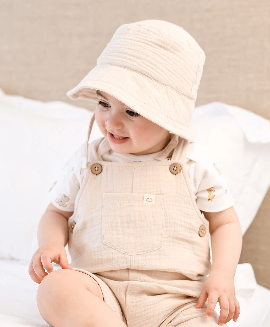 Organic Cotton Muslin Bucket Sun Hat - Oat