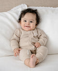 Organic Cotton Zip Growsuit - Heather Oat
