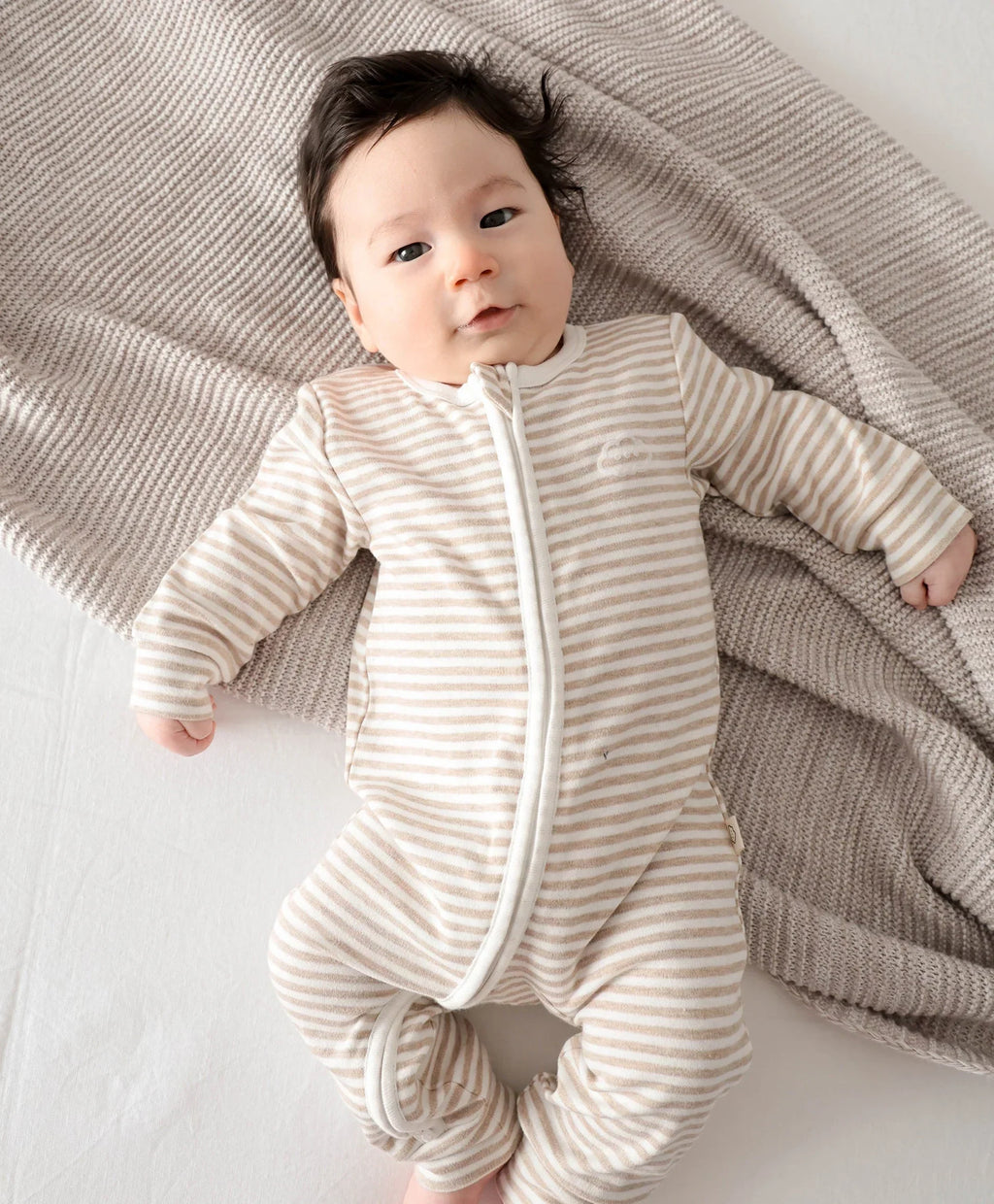 Organic Cotton Zip Growsuit - Oat Stripes