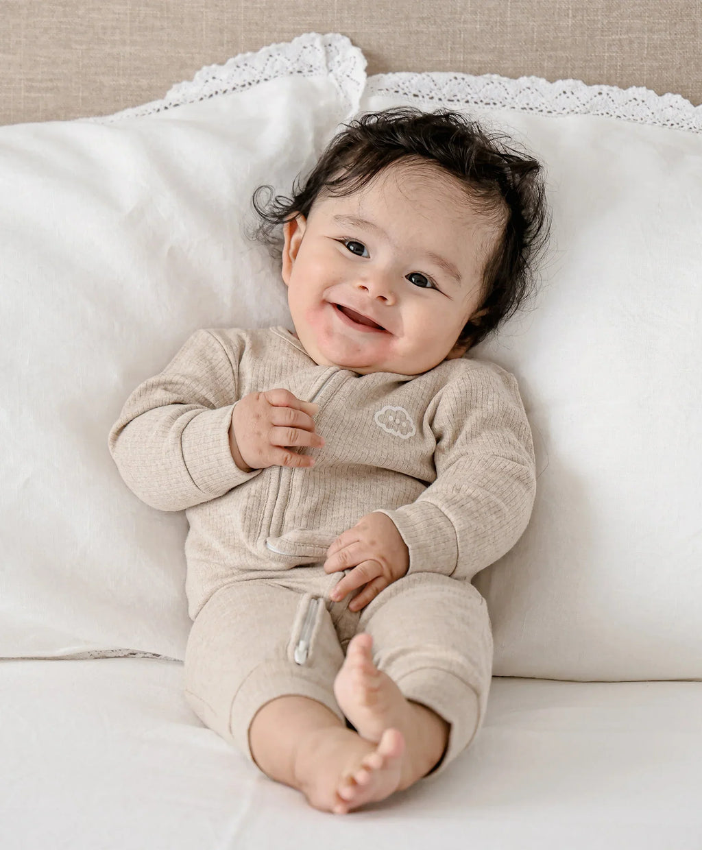 Organic Cotton Zip Growsuit - Heather Oat
