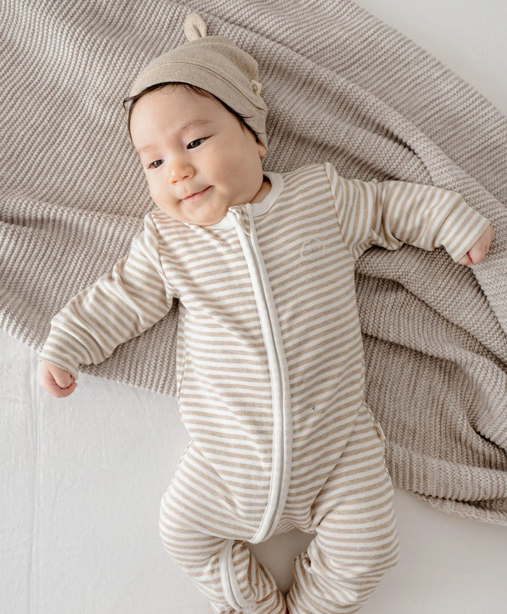 Organic Cotton Zip Growsuit - Oat Stripes