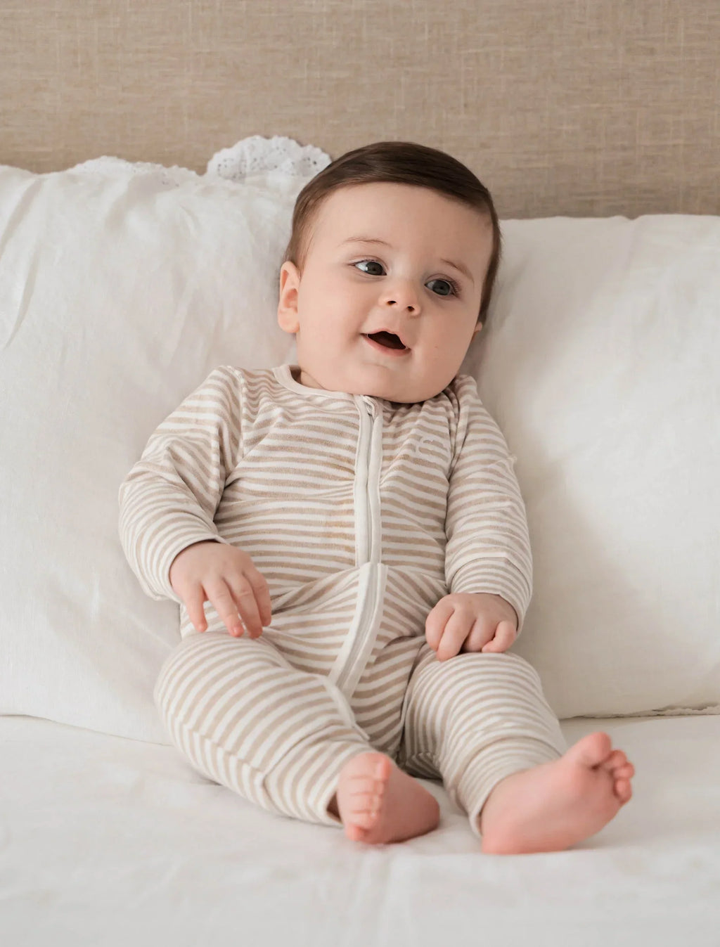 Organic Cotton Zip Growsuit - Oat Stripes