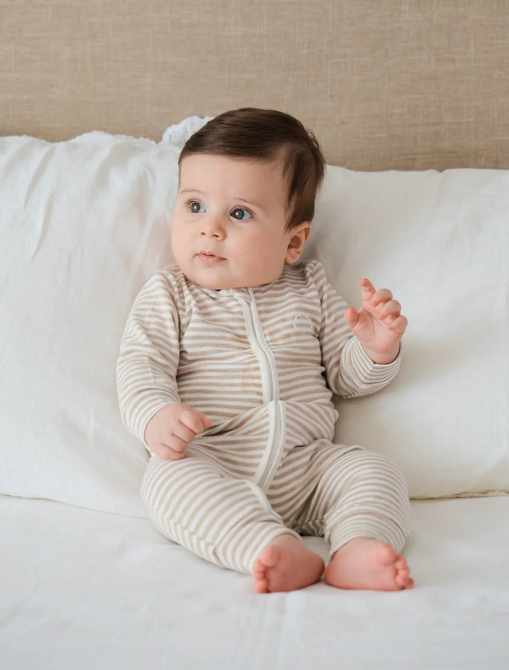 Organic Cotton Zip Growsuit - Oat Stripes