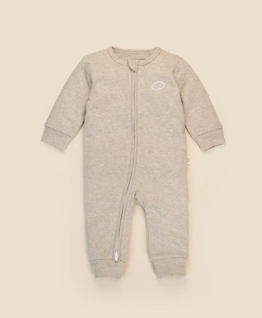 Organic Cotton Zip Growsuit - Heather Oat