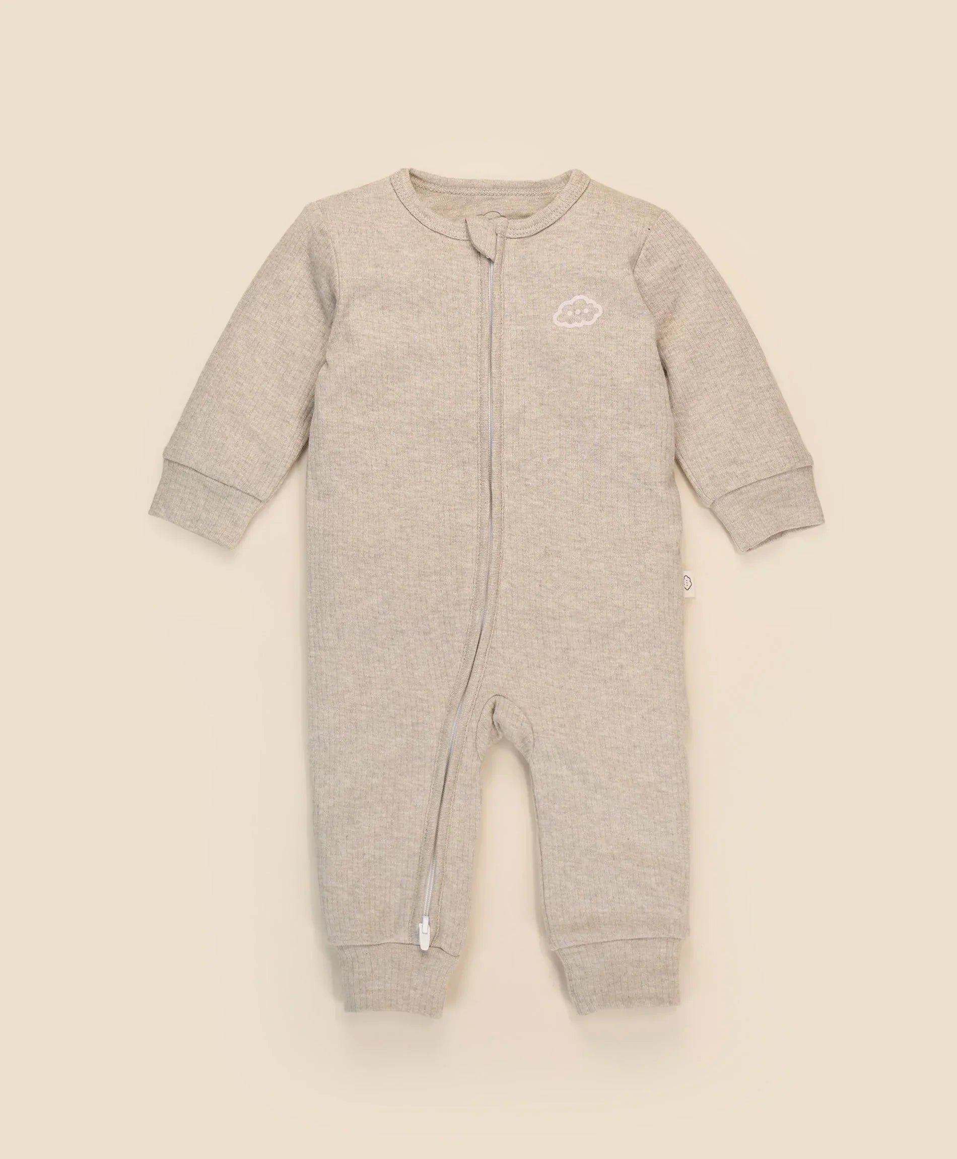 Organic Cotton Zip Growsuit - Heather Oat