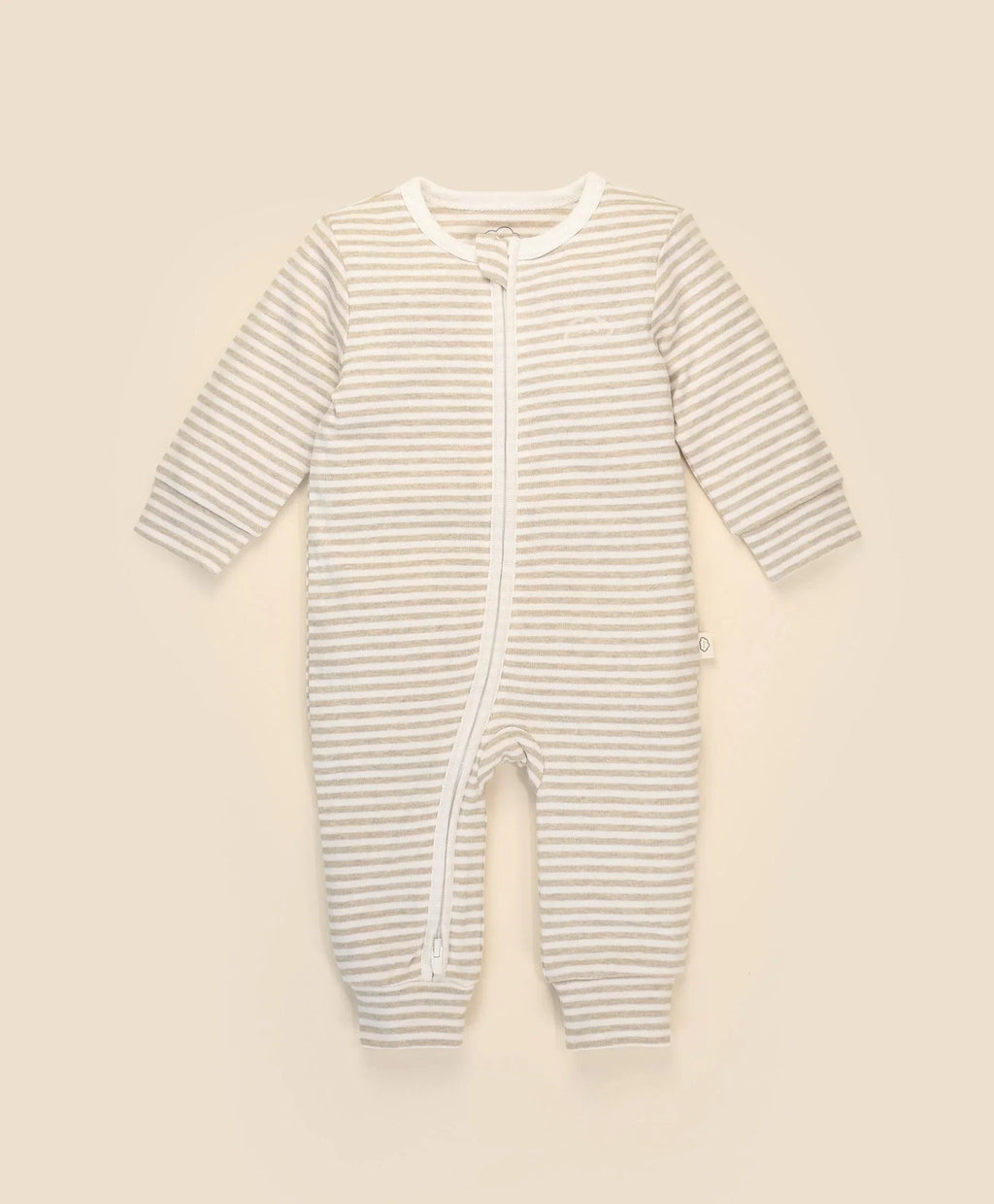 Organic Cotton Zip Growsuit - Oat Stripes