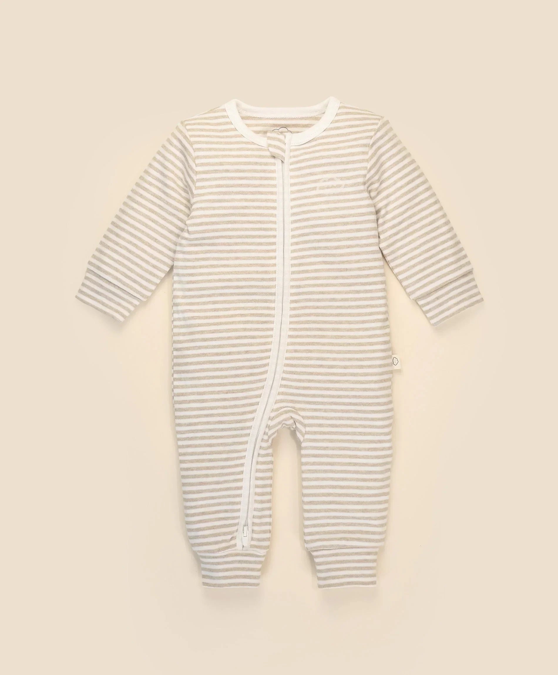Organic Cotton Zip Growsuit - Oat Stripes