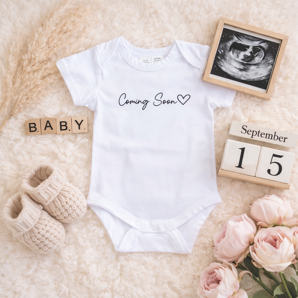 Announcement Onesie Coming Soon Heart
