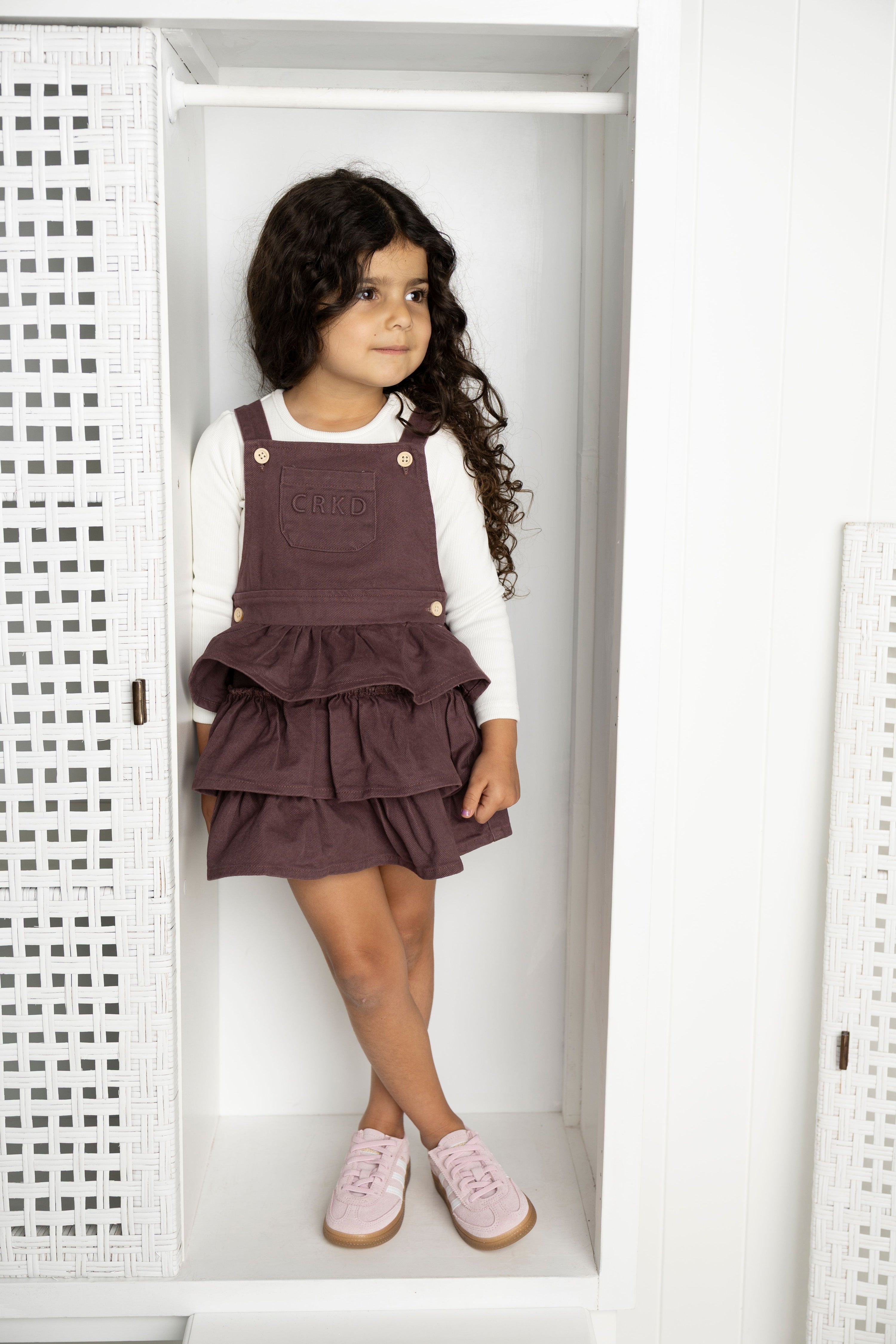 Cracked Soda Blossom Denim Pinafore Plum